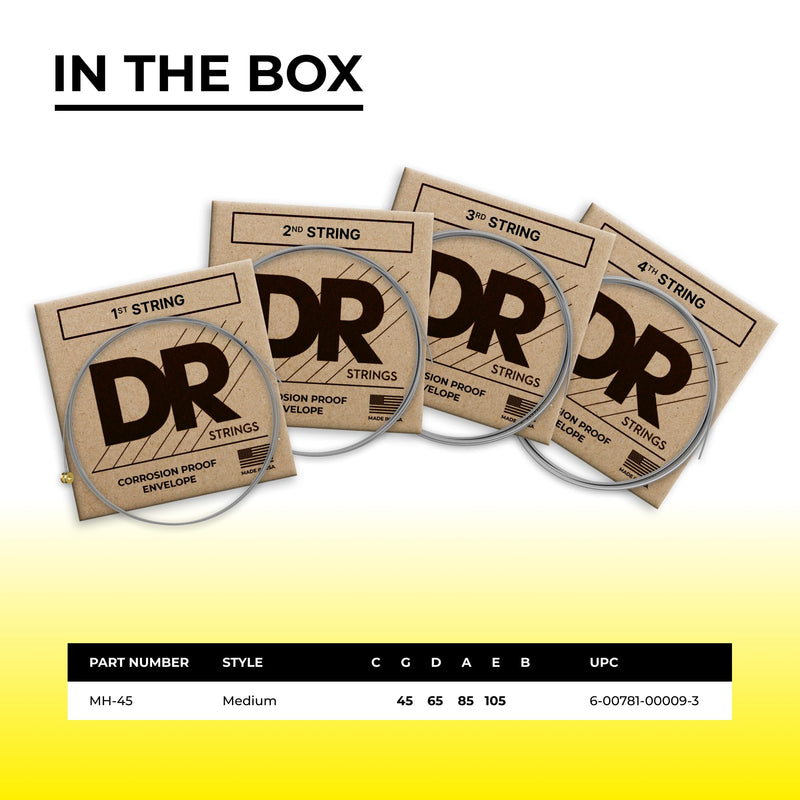 DR Strings Lo-Rider - Stainless Steel Hex Core Bass 45-105 .045-.105