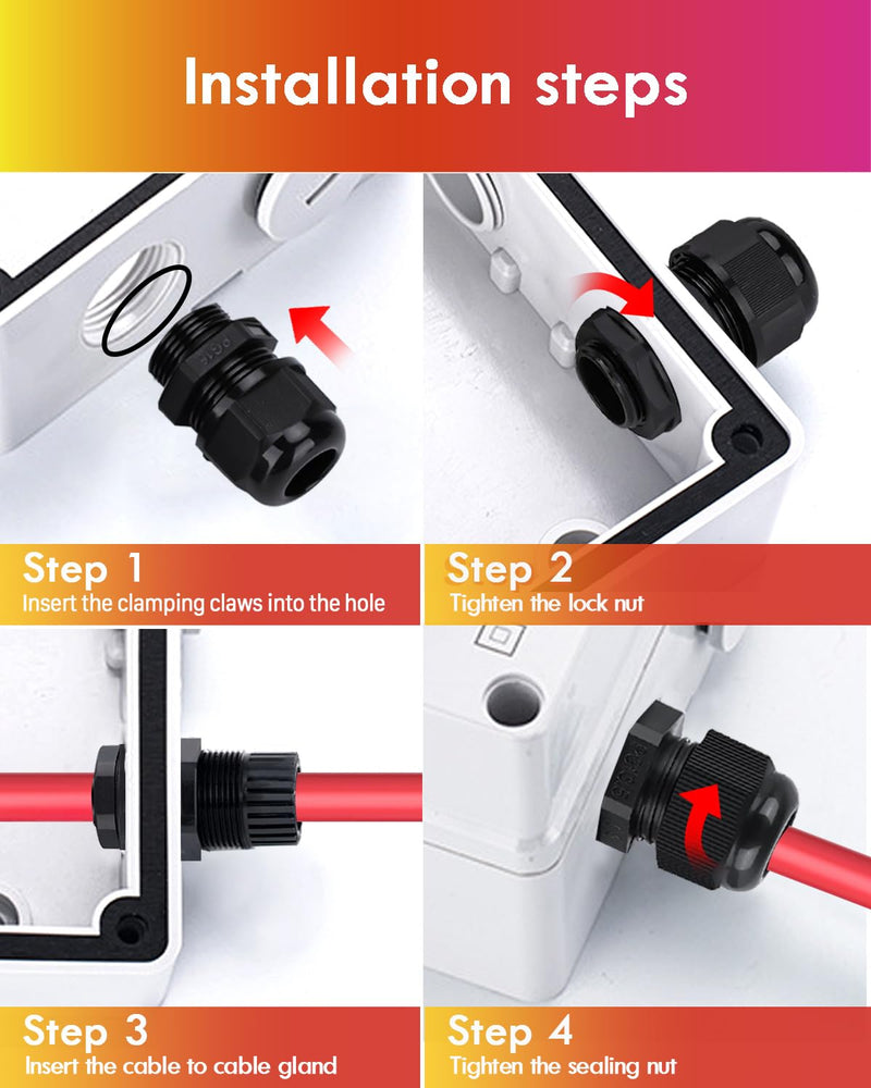 [AUSTRALIA] - Cable Gland Set with Seals, Gorffy 60 Pieces IP68 Cable Grommet Waterproof PG7 PG9 PG11 PG13.5 PG16 PG19, Cable Glands for Outdoor Garden, Plastic Nylon Cable Grommets 60 Stück 