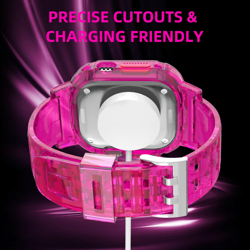 iMangoo Sports Band with Bumper Case for Apple Watch Ultra 3/2/1 49mm Pink | Transparent TPU Protective Bumper Cover Sweatproof Scratch Resistant Rugged for iWatch 49 mm Men Women