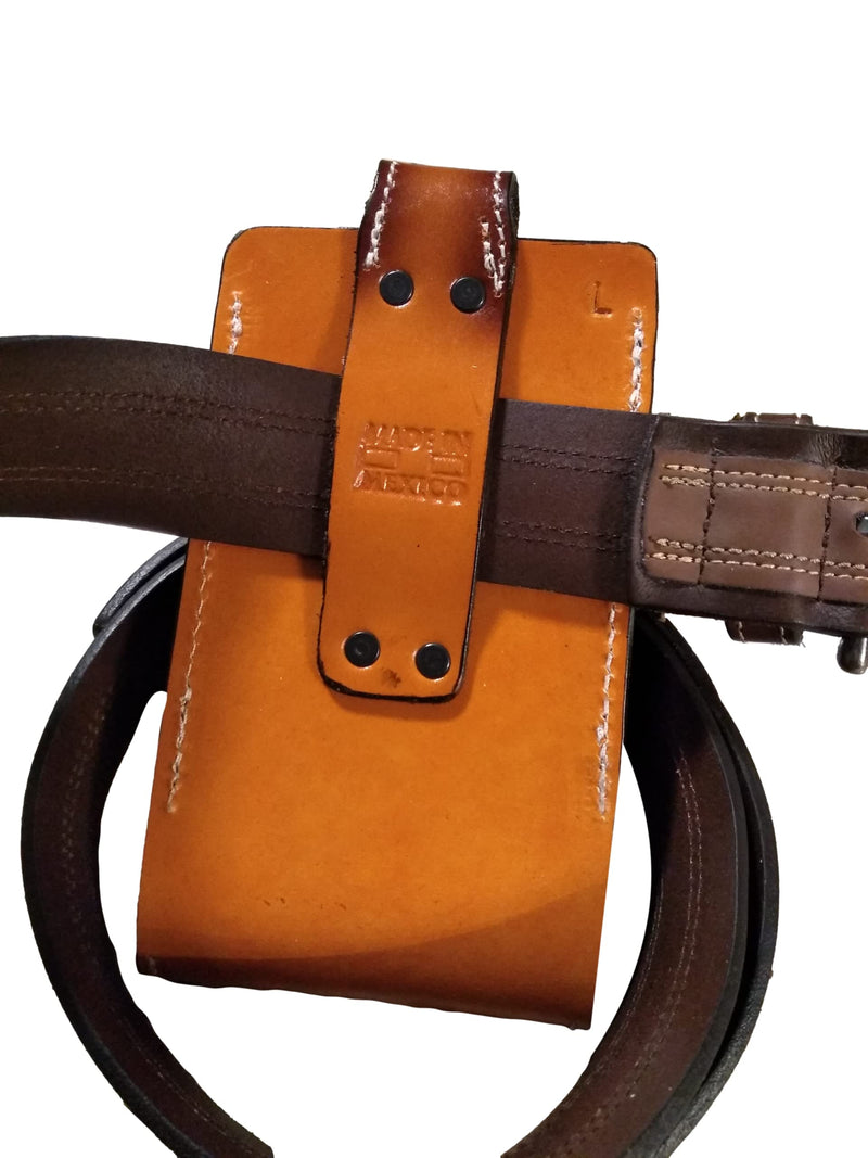 Western autentic Leather Mexican Cell Phone case for Belt with Magnetic Closure. Universal Size (Orange) Orange
