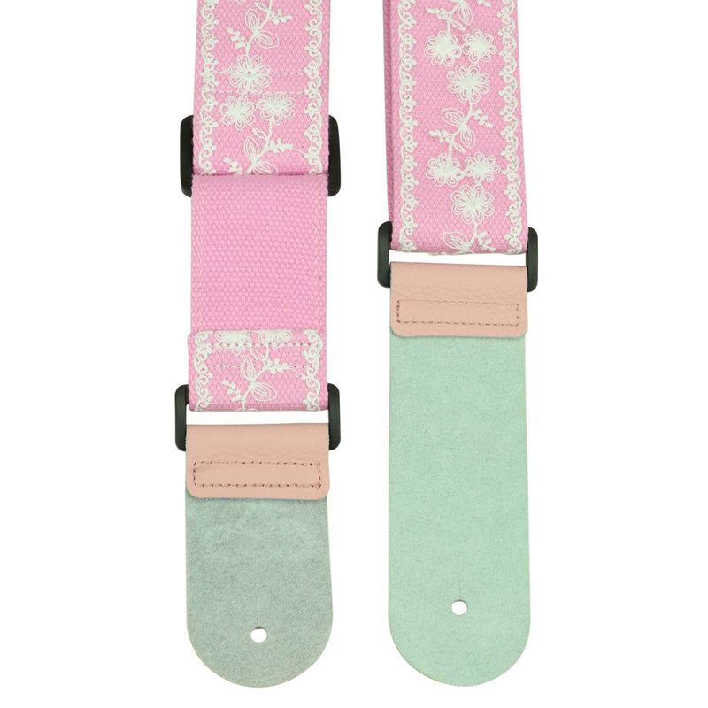 ALLZEDREAM Guitar Strap,Genuine Leather Ends,Lace Sequins Original Design (Lace Pink) Lace Pink