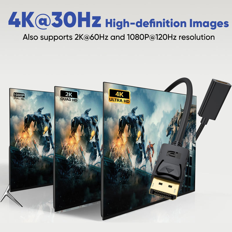 4K DisplayPort to HDMI Adapter 10 Pack, Display Port DP Male to HDMI Female Converter (Uni-Directional) Compatible with Laptop/Computer/AMD/NVIDIA, Monitor/HDTV/Projector black