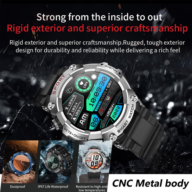 Smart Watch with Earbuds, for iOS Android Phone,3 in 1 Round Fitness Tracker, 1.52 Inch Full Touch Screen, Answer/Make Calls, for Men and Women, Sleep Monitor, Motion Long Standby, Music Player