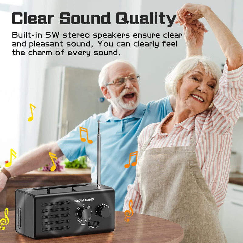 [AUSTRALIA] - AM FM Radio Portable,Goodes Transistor Radio Plug in Wall Battery Powered with Best Reception, Loud Speaker, Excellent Sound, Small Radios for Home Outdoor Office Desk Use/Decor, Gift for Elders Black 