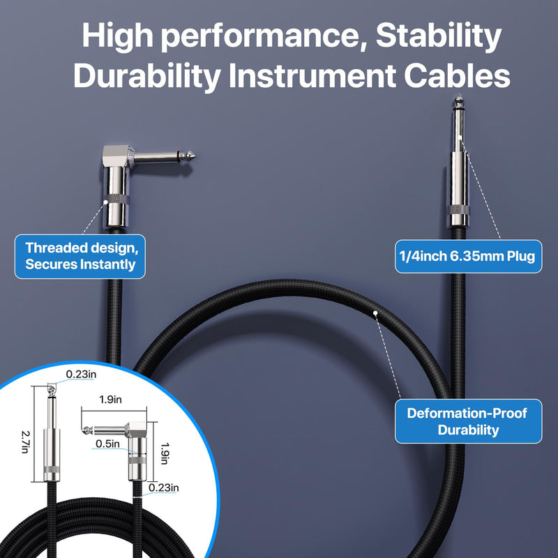 Guitar Cables 50FT, Amp Chord Electric Guitar Aux Amp Cord Braided, TS 1/4 Quarter Inch Straight to Right Angle Bass Instrument Cable Pro Audio (Black, 1Pack) 1 PACK