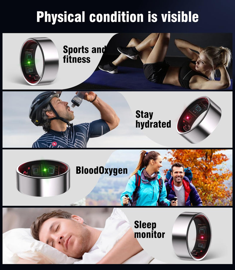 6.0 Smart Ring and Charging Case【Industry First – 0 Measurement Error】【IP68 Waterproof】 2025 Smart Ring for Women & Men for Sleep Tracking Wearable Device,Fitness Ring Silver 12#