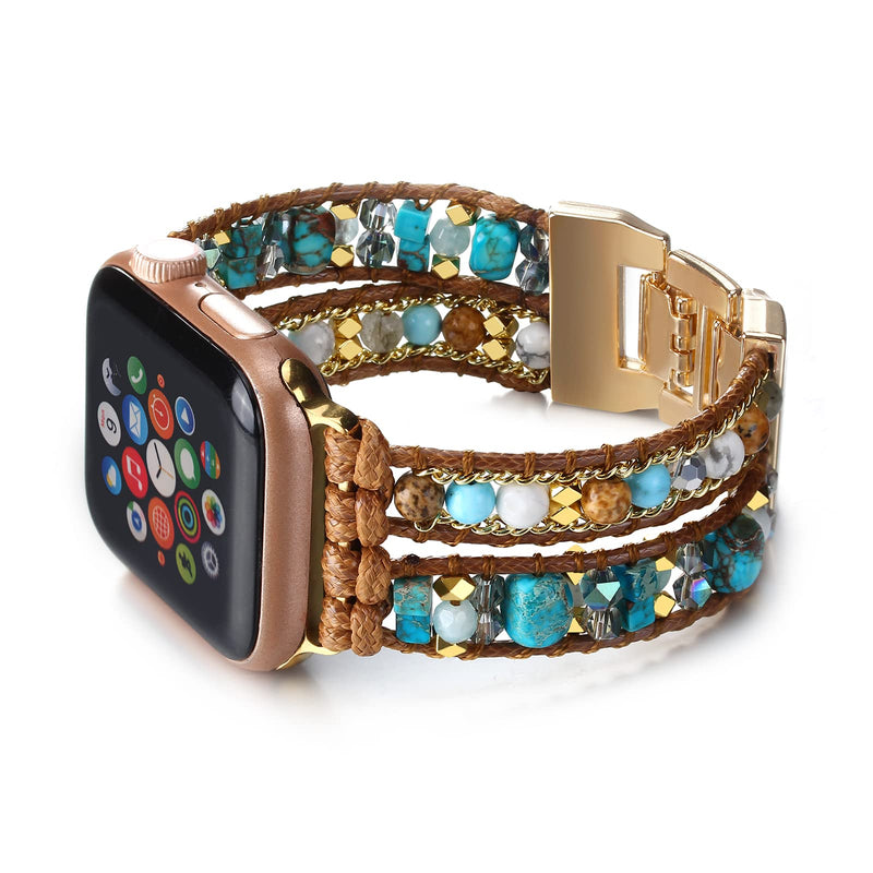 Boho Beaded Bracelet Band Compatible with Apple Watch Band Beaded Bracelet for Women Men 38mm/40mm/41mm, Multilayer Wrap Apple Watch Strap for Iwatch Band Series 8 7 6 5 4 3 2 1 SE Ultra