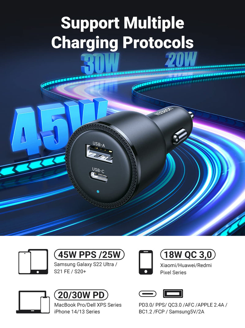 UGREEN Bundle 63W USB C Car Charger Adapter + 100W USB C to USB C Cable