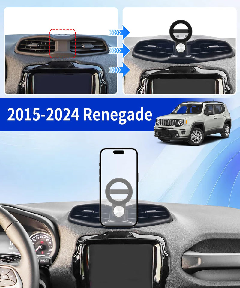 Car Phone Holder for Jeep Renegade 2015-2024 Auto Accessories, Cell Phone Mount Compatible with MagSafe, 360° Rotation, Hands Free Not Affect Air Vent