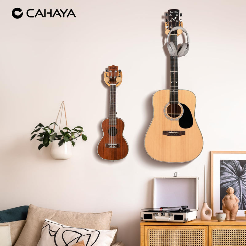 CAHAYA Guitar Wall Mount Hanger: Adjustable U-Shaped Hook with 5 Picks and 1 Pick Bag for Acoustic, Electric Guitars, Bass, Banjo, Ukulele, Mandolin Stylish