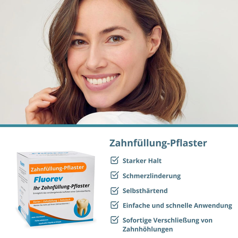 FLUOREV Temporary Dental Filling Material - Temporary Tooth Repair (Caries, Fillings) and Instant Pain Relief - Ready to Use - Easy to Use - Zinc Oxide - 15g