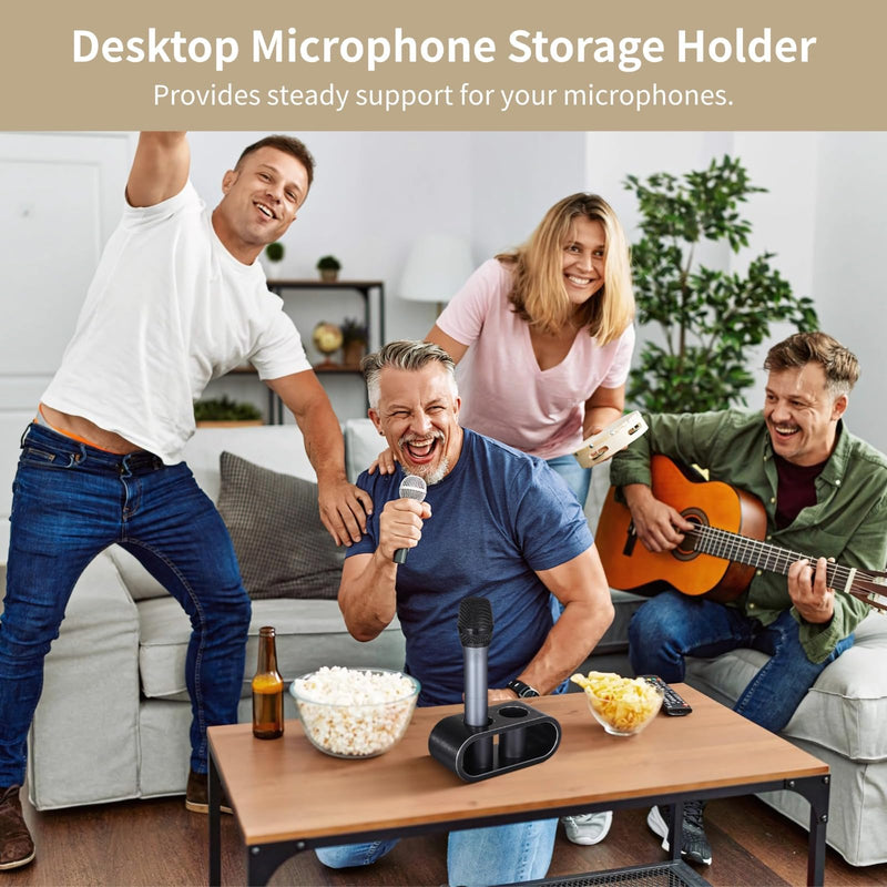 yeesport Metal Desktop Microphone Storage Holder, Aluminum Alloy Microphone Stand, Fashionable Tabletop Mic Organizer for Desk, Mic Mount for Karaoke, Nightclubs, Homes, Holds Two Microphones