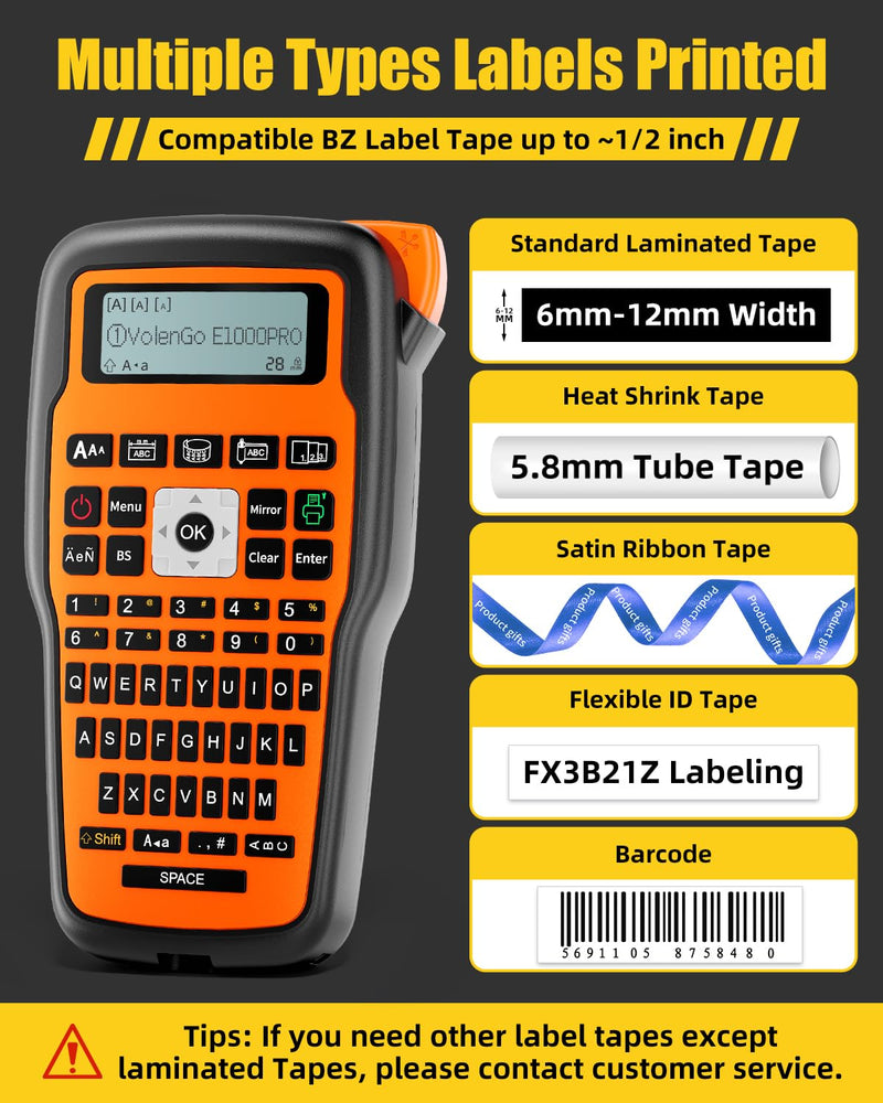 Label Maker Machine with-Tape, Heat Shrink Label Maker Waterproof-Labels, Wire Cable label Maker, E1000 Labeler Machine with-Tape 12mm Laminated Handheld Labeling Machine for Industrial Office