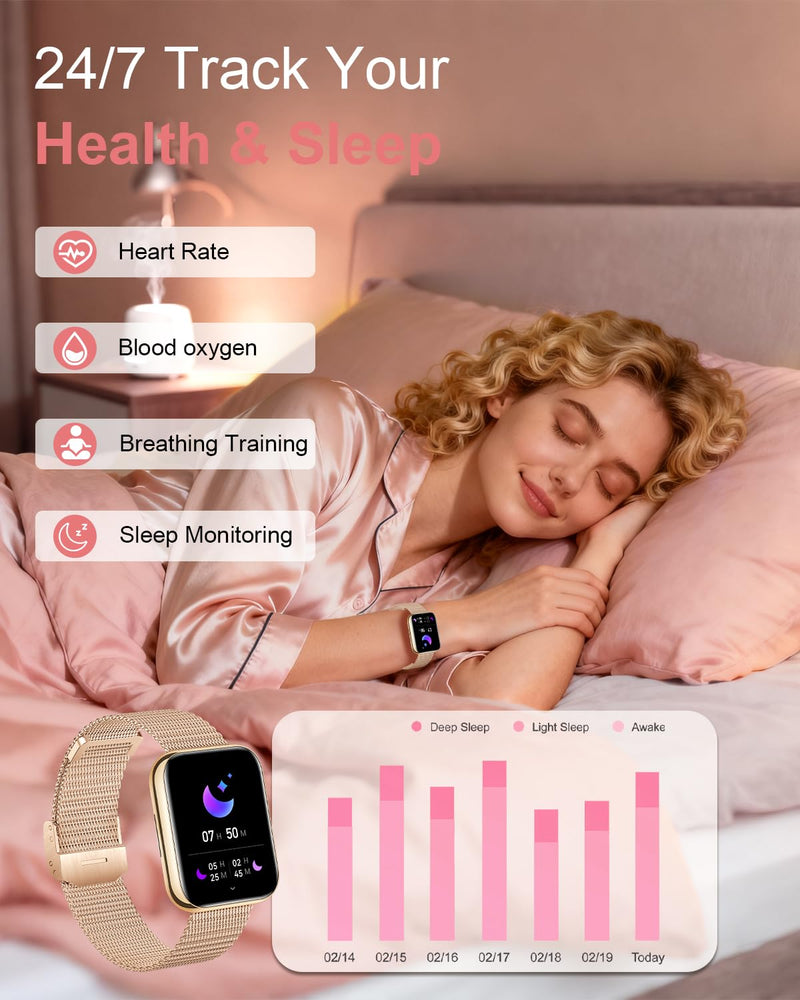 Smart Watch for Women (Answer/Make Call),1.8" Touchscreen Smartwatch with 100+ Sports Modes Heart Rate Sleep Monitor Pedometer AI Voice Control, Activity Fitness Watch for Android iPhone