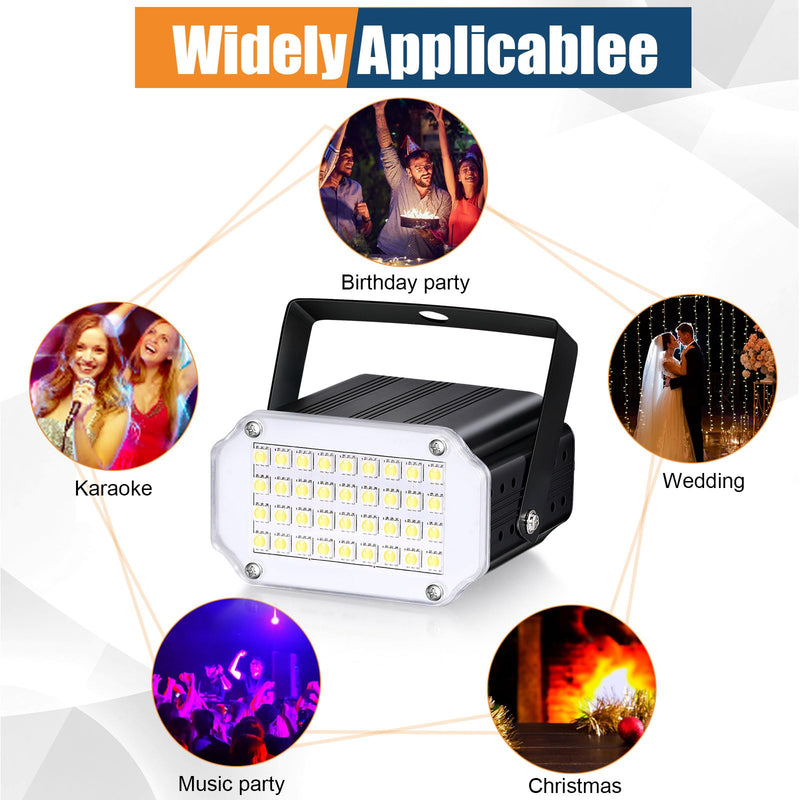 4 Pcs Halloween Strobe Light for Parties LED Strobe Light Sound Activated and Flash Speed Control with 36 RGB LED Flashing Lights DJ Lighting for Party Show Club Disco Karaoke(Black)