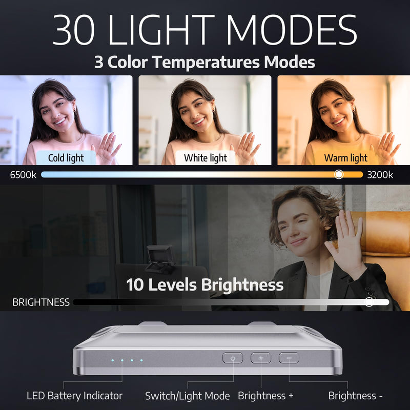 [AUSTRALIA] - 1Unit LitONES Zoom Lighting for Computer, 30 Light Modes, Portable Video Conference Lighting for Laptop, Ring Light for Desk, Zoom Call, Video Call, Video Conferencing, Remote Working Space Gray 1Unit 