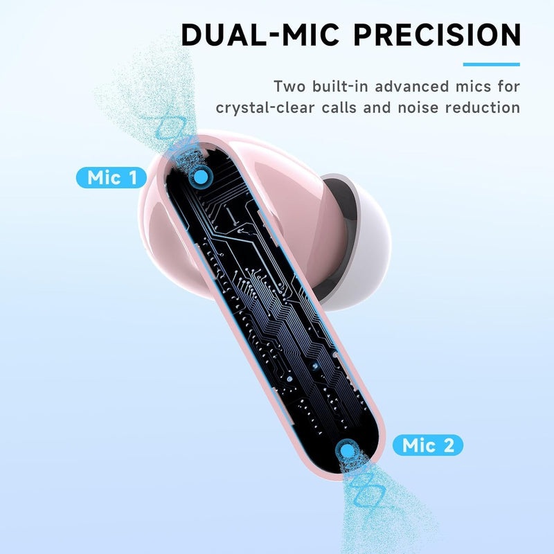 RYR Wireless Gaming Earbuds with Noise Cancelling Mic, 2.4Ghz & Bluetooth | 20ms Low Latency, LED Display, 36H Playtime for Meta Quest 3/2, PS5, PS4, VR, Switch, Steam Deck, PC, Phone Pink