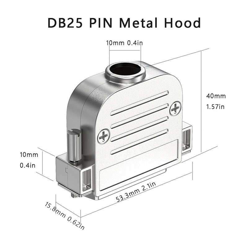 2pack DB25 Male connectors with Metal Cover, 2-Row D-SUB 25 pin Serial Connector , DB25 adapters (2PCS DB25 Male+Metal Hood) 2PCS (DB25 Male+Metal hood)
