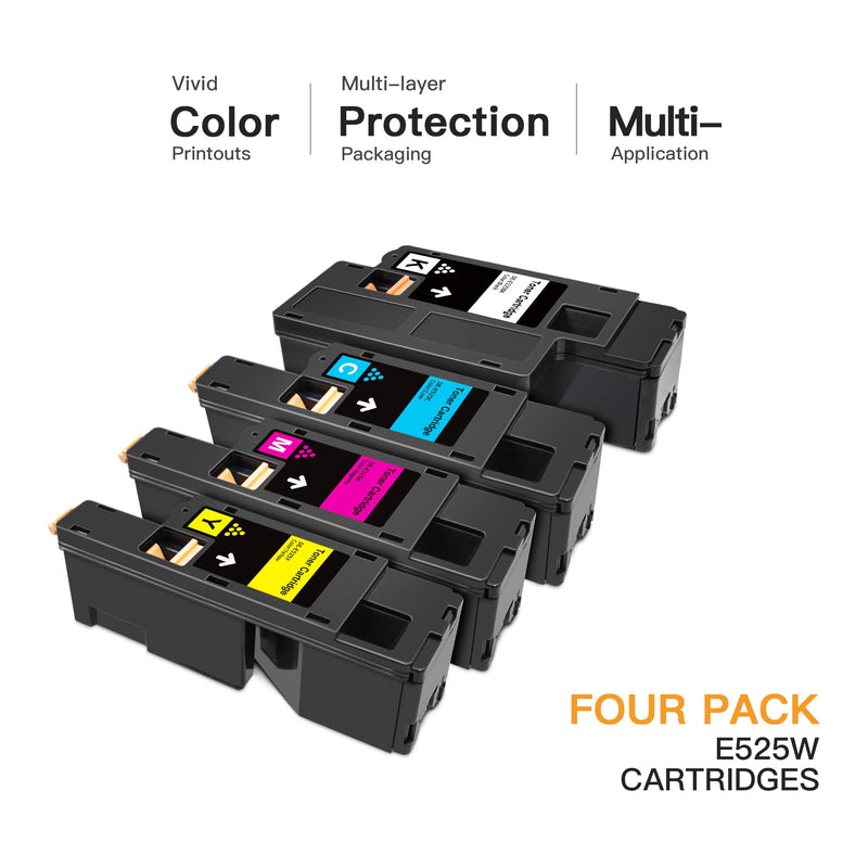 E-Z Ink (TM) Compatible Toner Cartridge Replacement for Dell E525W E525 525w to use with E525w Wireless Color Printer for 593-BBJX 593-BBJU 593-BBJV 593-BBJW (Black Cyan Magenta Yellow, 4 Pack)