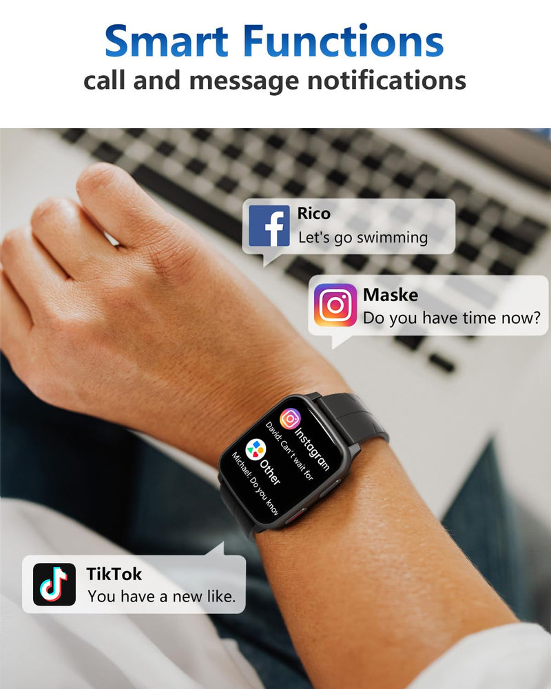 MorePro Fitness Tracker with 24/7 Heart Rate & Blood Pressure Monitor, Blood Oxygen & Sleep Tracker, Smart Watch with Step Calorie Counter, IP68 Waterproof Activity Tracker for Women Men Android iOS Black