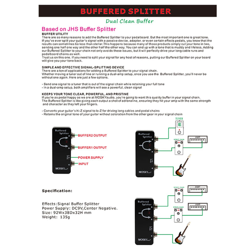 BUFFERED SPLITTER Guitar Effect Pedal Signal Buffer Splitter Dual Clean Buffer Output