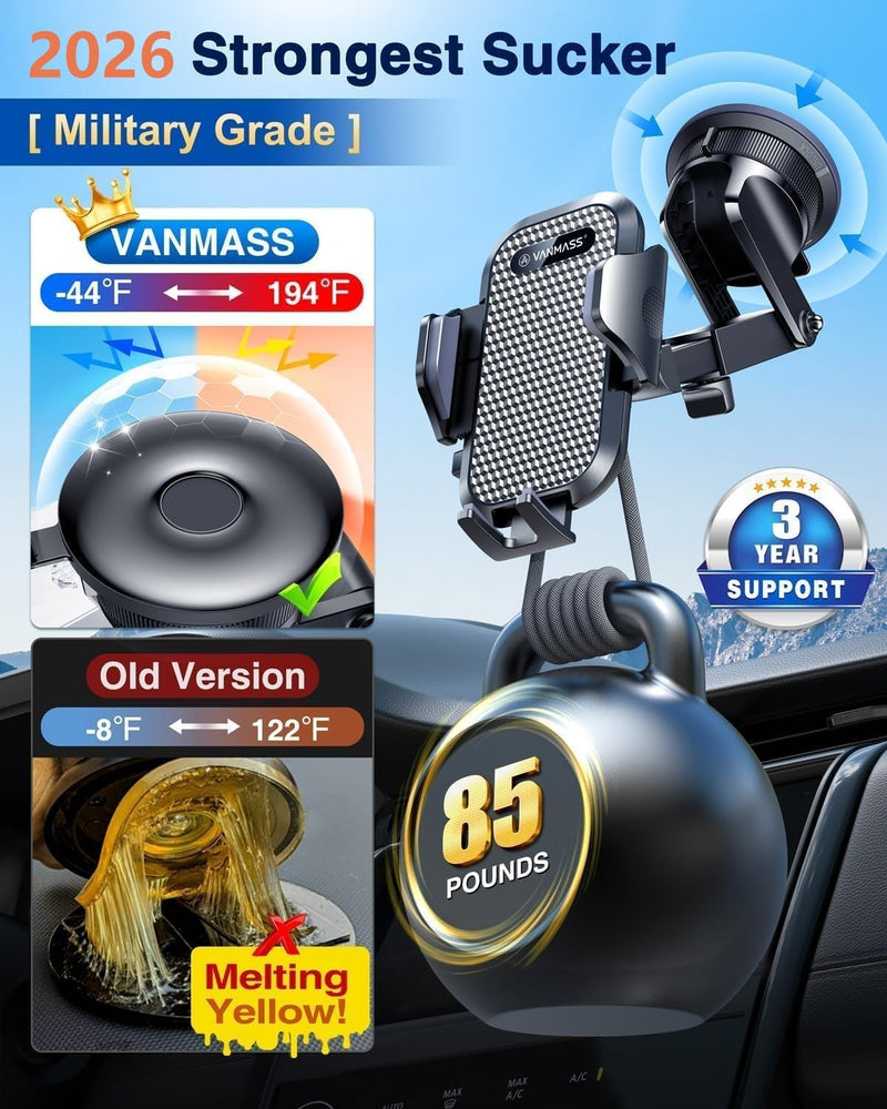 [AUSTRALIA] - VANMASS Car Phone Holder [Upgraded Strongest Suction & Clip] Cell Phone Mount for Dashboard Windshield Vent Wall,Truck Cradle Stand for iPhone 17 Pro Max 16 15 14 13 12 11 SE Samsung S26 Android,Black Black 
