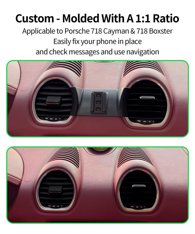 Wireless Charging Car Phone Holder for Porsche 718 Boxster/Cayman 2017-2025 | Magsafe Accessories Fast Charging Magnetic Cell Phone Holder Clip Compatible with iPhone Android, 3D Fit Vehicle Phone Stand