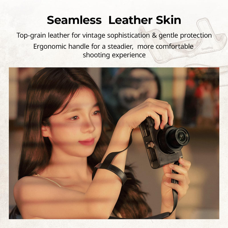 SMALLRIG Leather Half Case Kit for Panasonic LUMIX L10, Including Retro Style Protective Case and Shoulder Strap, 1/4"-20 Threaded Hole, Compatible with Tripods (Black) - 6274 Black