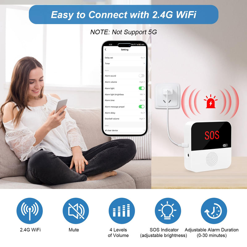 [AUSTRALIA] - WiFi Caregiver Pager System Life Alert Systems for Seniors No Monthly Fee Call Bell for Patients at Home Fall Alert Devices for Elderly 3 SOS Call Button 1 Receiver(only Supports 2.4GHz Wi-Fi) 3 Button & 1 Receiver 