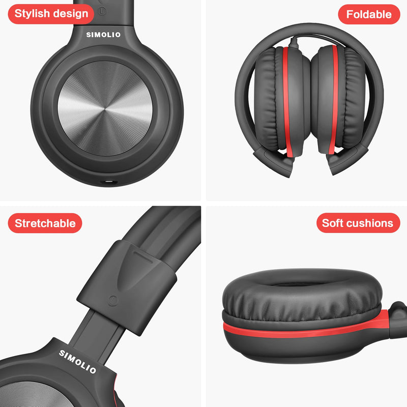 SIMOLIO Manyshare Kids Headphones for School with Microphone,PC | Share Port & Volume Limit , Durable & Portable 3.5mmOver-Ear Headset with Pouch for Online learning,School,Travel,Tablet Sleek Black & Fresh Green