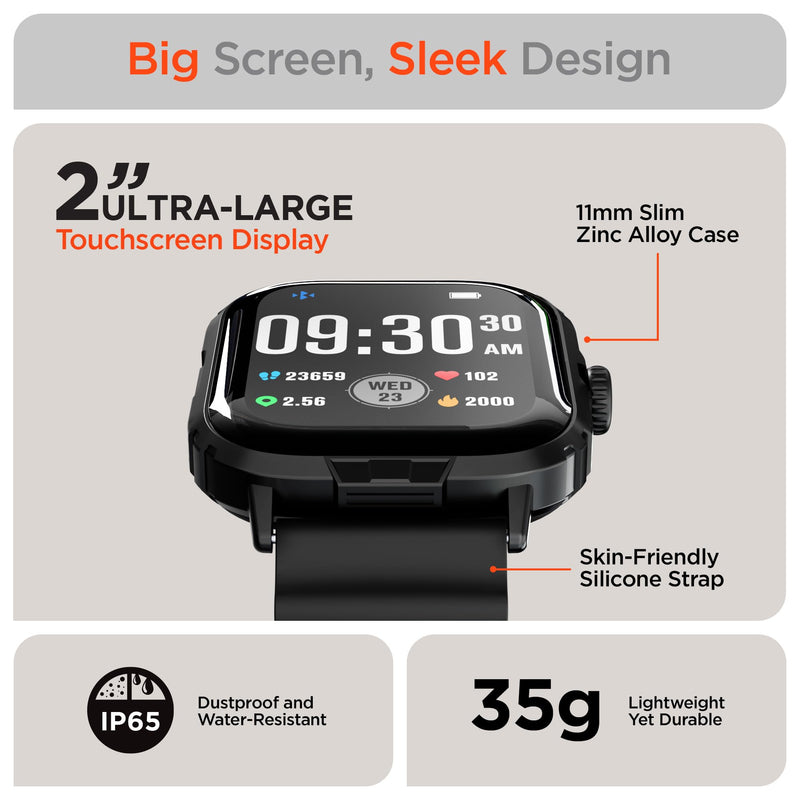HyperGear FIT X2 Smartwatch + Fitness Tracker 2" Large IPS LCD Display, Heart Rate, Blood Oxygen, Sleep Quality & More, 100+ Exercise Modes, GPS Route Mapping & Strength Training Programs