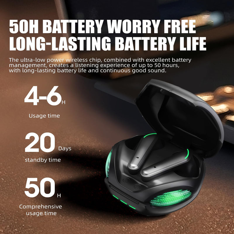 Wireless Gaming Earbuds with ENC Mic，Bluetooth 5.3 Wireless Headphones, 30ms Low-Latency, Comfort Fit, Stereo Sound for Mobile Gaming, Workouts, Travel, and Daily Use
