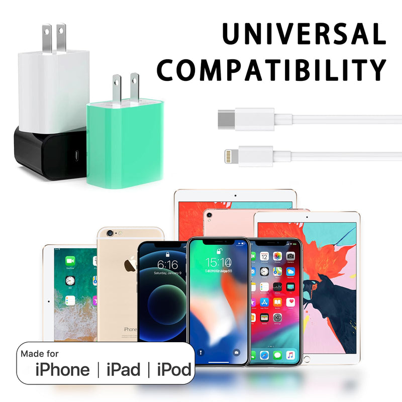 3 Pack iPhone Fast Charger, 20W PD USB C Wall Charger Adapter with 3 Pack [MFi Certified] 3 Pack 6FT USB C to Lightning Cable Compatible for iPhone 14/13 Pro/13/12/12 Mini/12 Pro Max