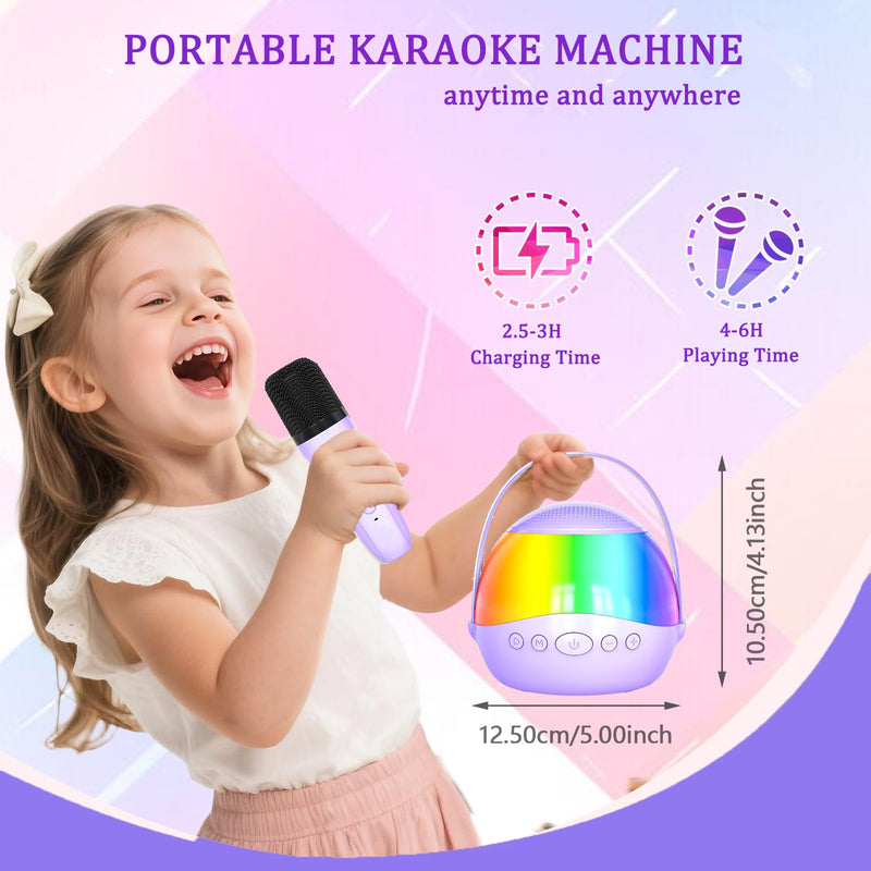 2025 New Mini Karaoke Machine Speaker for Kids Adults,Portable Bluetooth Speaker with 2 Wireless Mics,Colorful LED Lights, Home Travel & Party Play Gifts for Boys Girls (Purple) Purple
