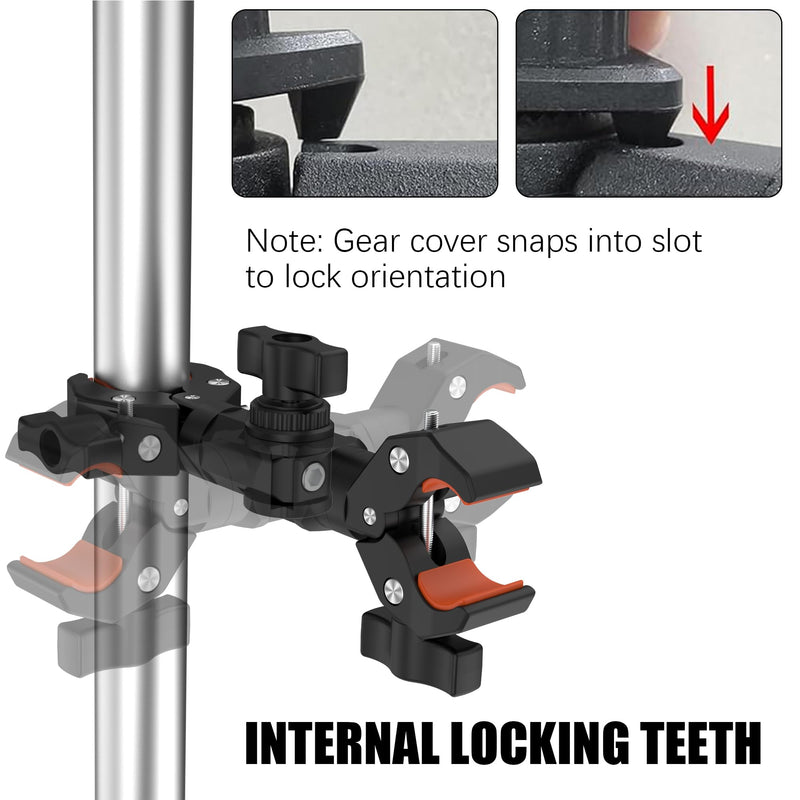 Double Clamp Mount Bracket Magic Arm with 1/4" Screw Interface, Double Super Camera Umbrella Clamp for Chair, Strollers, Photo Studio Light Stand, Motorcycle, Poles, Photography Reflector, Flag