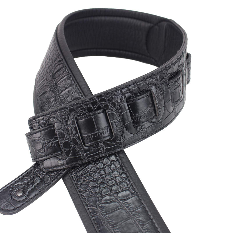 Walker & Williams F-15 Classic Black Textured Gator Finish Padded Guitar Strap