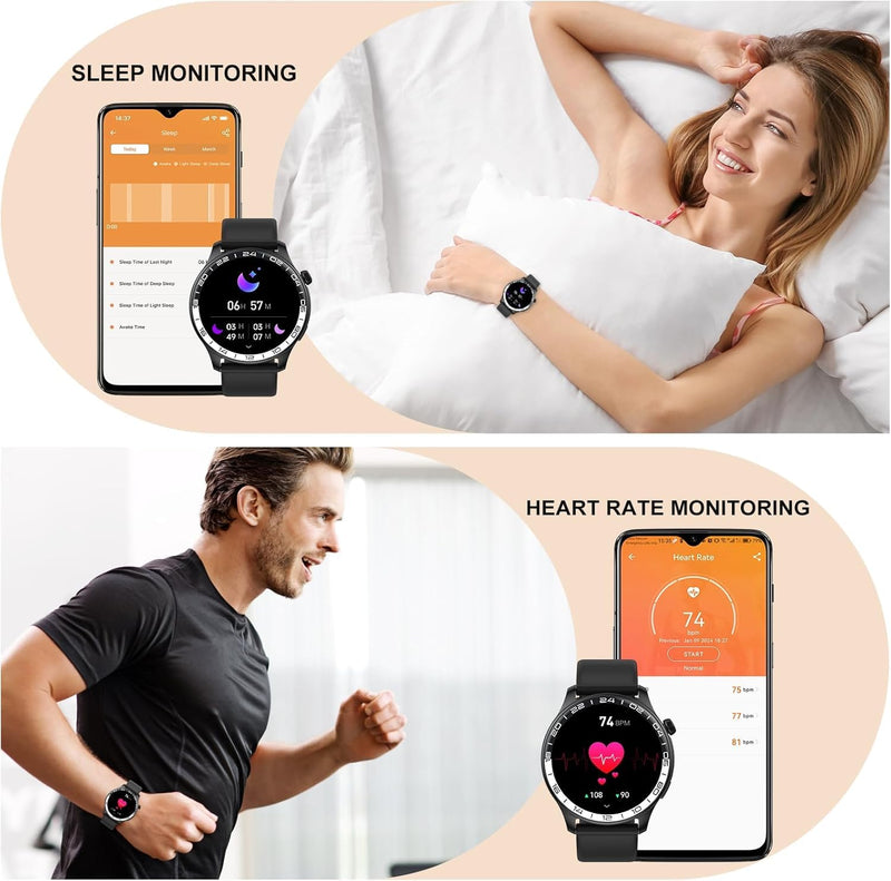 Smart Watch for Men Women(Answer/Make Call),40mm AMOLED Touchscreen | IP68 Waterproof, 100+ Sports Modes, Pedometer, Heart Rate Monitor, Sleep Tracker Activity Tracker, Android, iOS Black