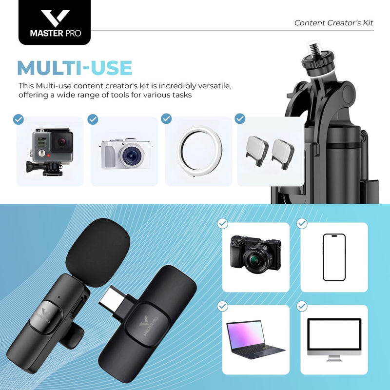 Vlogging Kit for iPhones, Tripod for Phones, Selfie Stick, YouTube TikTok Video Vlogging Stabilizer, Signal-to-Noise Rate ≥64dB, 65-100mm Phone Size, High Capacity Battery with Bluetooth Mic