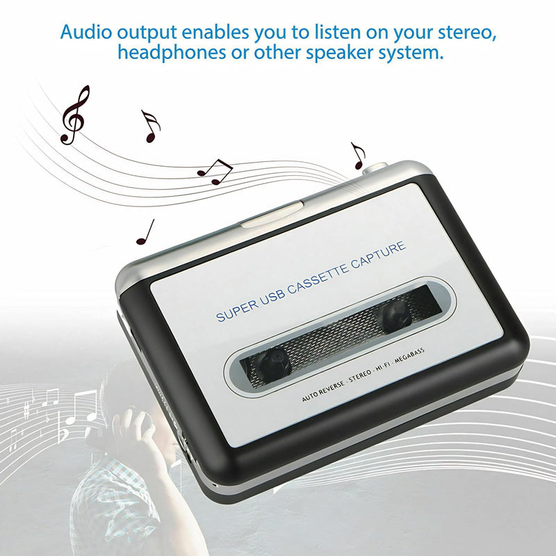 [AUSTRALIA] - Cassette to MP3 Converter with USB Power Supply, Plug and Play Tape Player for MP3 Conversion, Includes Audacity Software 