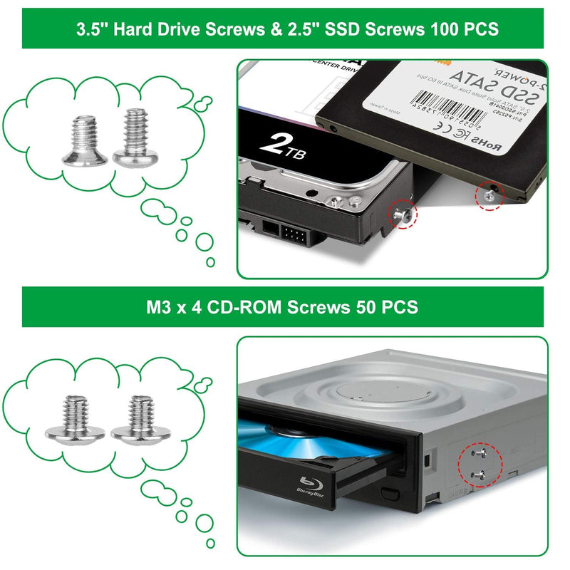 633PCS NVMe Screw M.2 SSD Mounting Kit and 350 Pcs #6-32 Male to M3 Computer Screw Set
