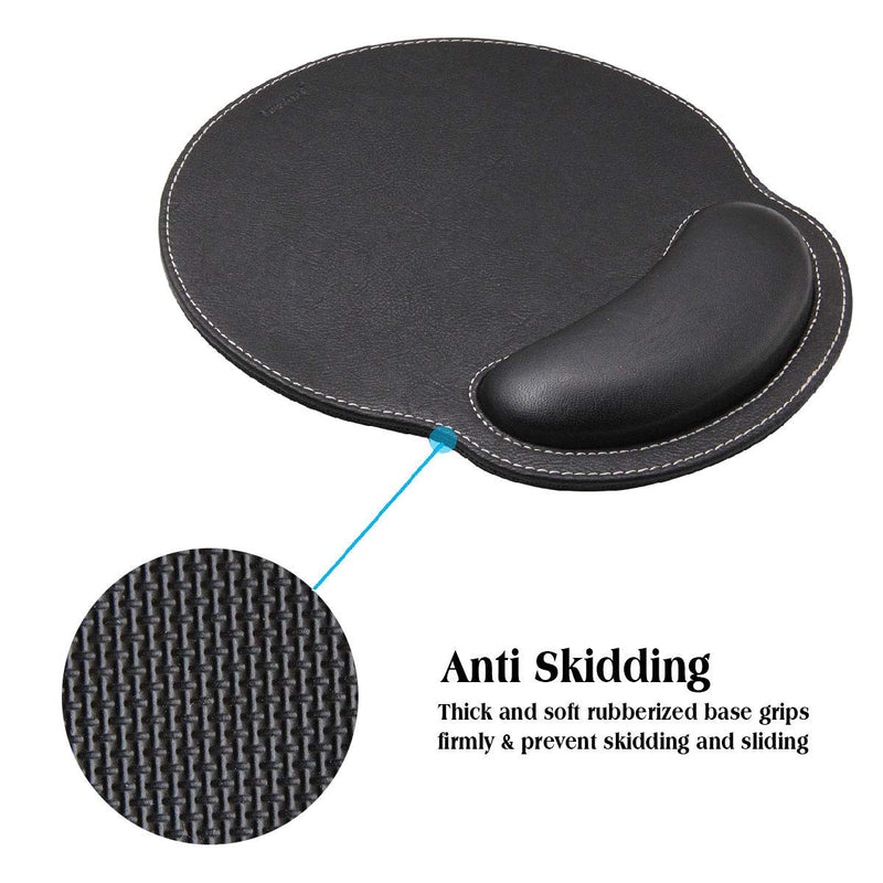 Meffort Inc Leather Mouse Pad with Wrist Rest Support & Non-Slip Base, Durable Ergonomic Gaming Mousepad - Black 10.7 X 9.6 Inch