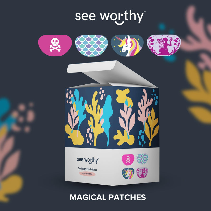See Worthy Magical Eye Patches - Smart Design & Adhesive Technology, Breathable & Comfortable Lazy Eye Patches for Kids - Soft, Concave Shape & Fun Designs (48pcs/Box) - Packaging May Vary
