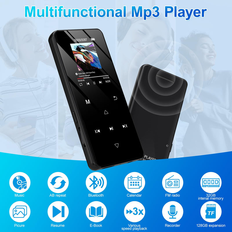 MP3 Player with Bluetooth 5.3, 32GB Portable Music Player with Speaker, HiFi Lossless Audio, Expandable to 128GB, Lightweight for Running, Gym, Travel, Kids & Students