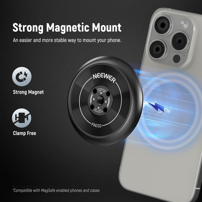 [AUSTRALIA] - NEEWER Magnetic Phone Tripod Mount Adapter with Adhesive Magnetic Ring Compatible with MagSafe iPhone 15 Pro Max 15 Plus 14 13 12, 1/4" Thread for iPhone Video Recording Selfie Stick Ring Light, PA010 PA010(1 Pack) w/Magnetic Ring 