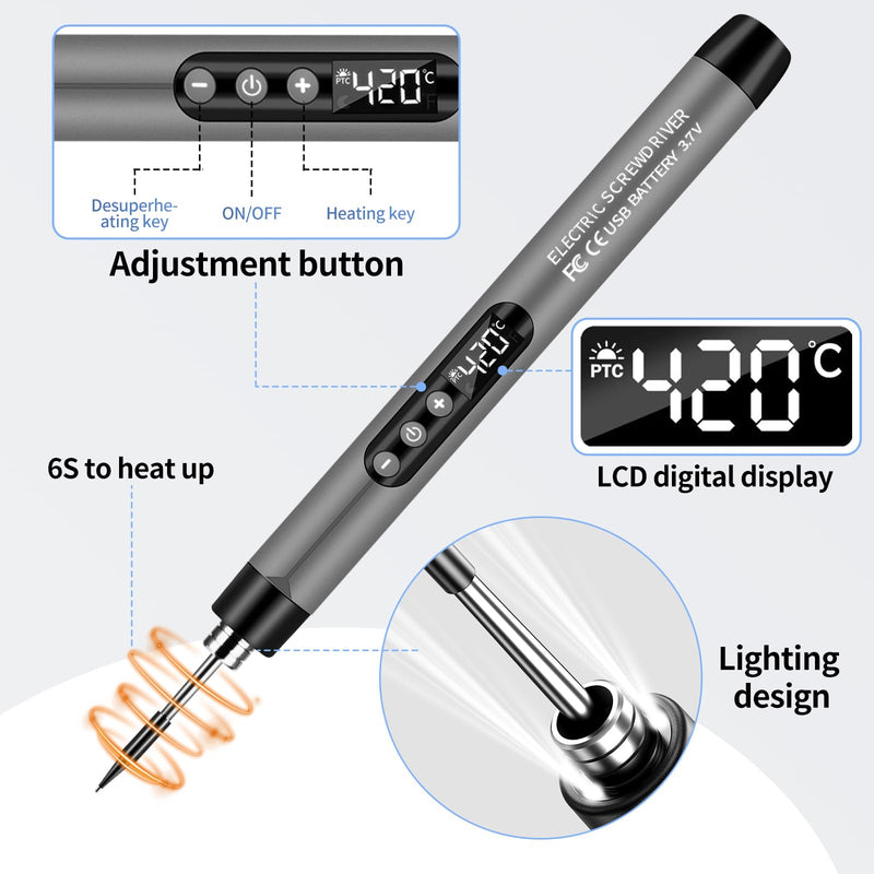 diymore Battery Soldering Iron Set, USB Wireless Soldering Iron Set, 5 Gears Temperature Adjustable 260 ℃-420 °C, 3 Soldering Tips, Soldering Wire, Soldering Paste, Soldering Iron Battery for Repair