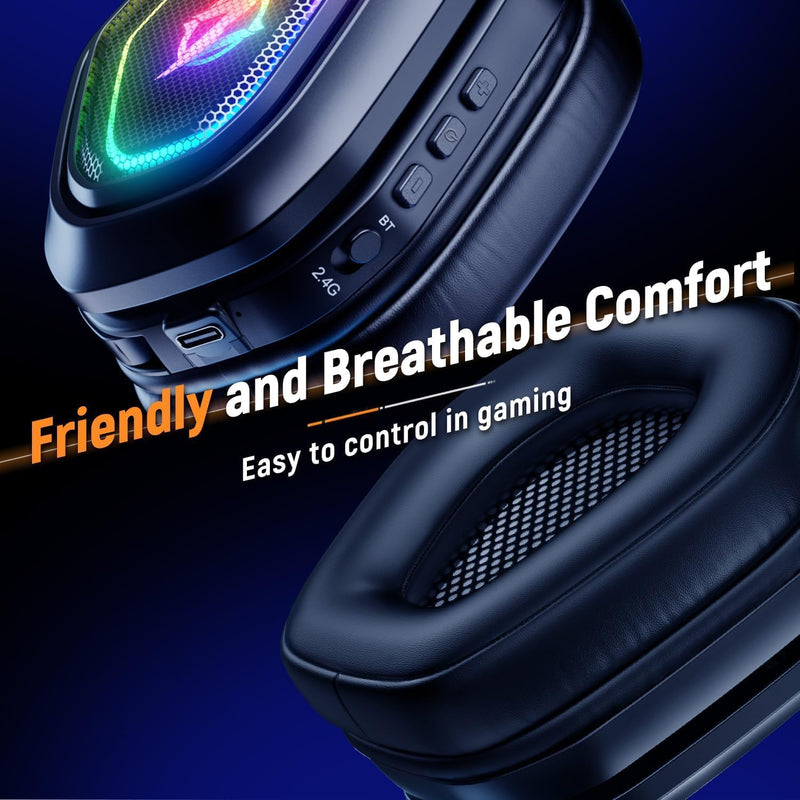 [AUSTRALIA] - Ozeino Wireless Gaming Headset with Flip Microphone, RGB Lighting Gaming Headphones for PS5, PS4, PC - 2.4GHz USB & Type C Transmitter Black 