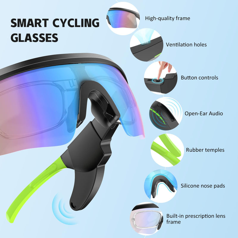 Wireless Audio Glasses with Open-Ear Sound, Bluetooth 5.0, Lightweight Frame, Transparent Gradient PC Lenses, 120mAh Battery, Up to 6H Playtime, Fast Charging, for Outdoor & Daily Use