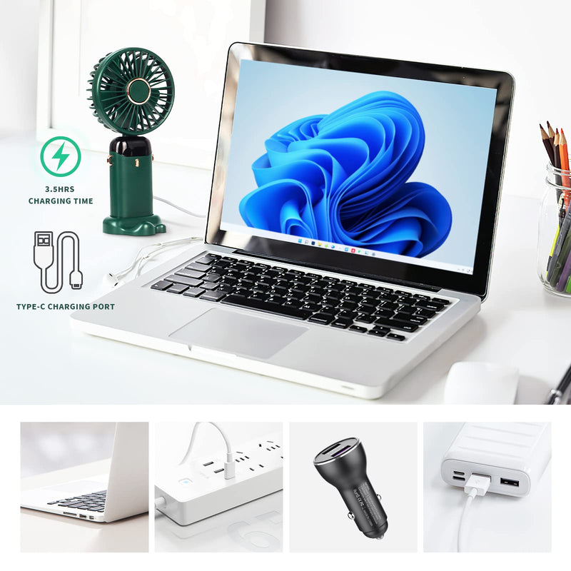 Handheld Fan, Mini Fan Portable Fan 5000 mAh with 5 Speeds, Battery Operated Hand Fan with LED Display, Personal Fan Desk Fan 11-21Hs Working Time for Office Bedroom Outdoor Travel Camping-Green Green