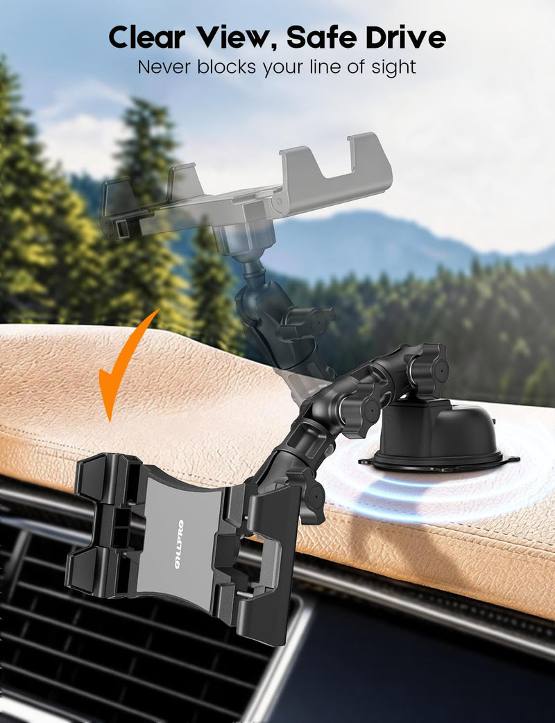 OHLPRO Heavy Duty Tablet Holder for Truck Dashboard & Windshield, 90mm Large Suction Cup Mount, 360° Rotating Long Arm iPad Holder for Aircraft Cockpit, Semi, RV & Boat, Fits 4.7–13" Devices
