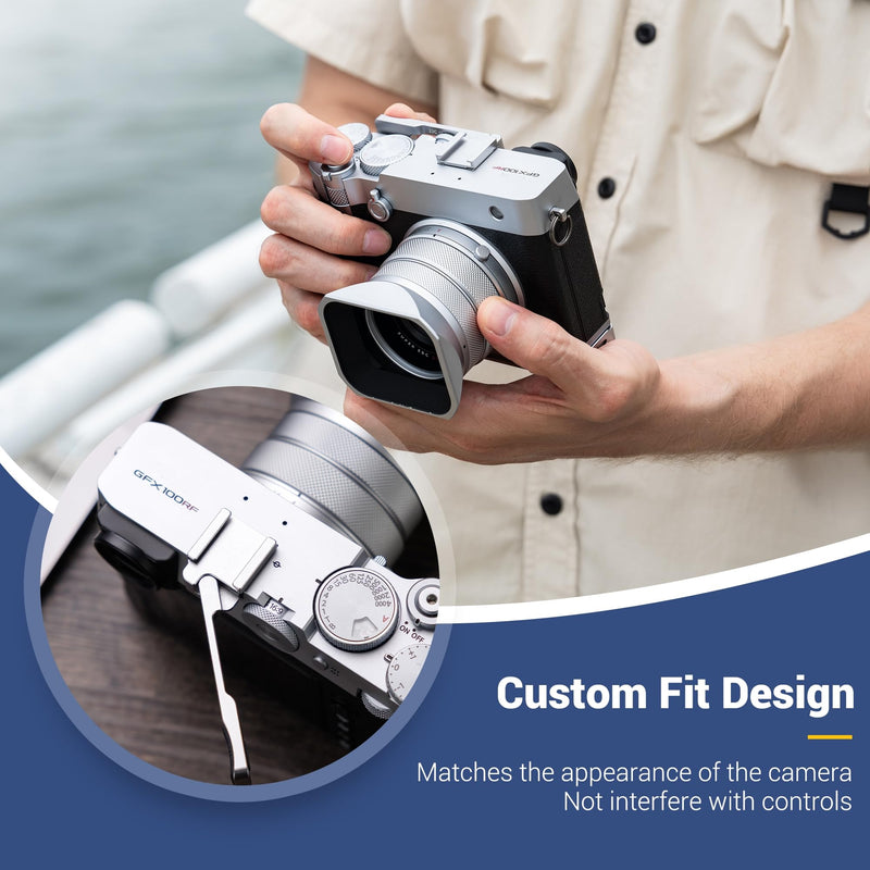 GFX100RF Thumb Grip, Metal 90° Foldable Thumb Up Grip for Fujifilm Fuji GFX100RF GFX 100RF Camera with Built-in Cold Shoe Mount, Hot Shoe Thumb Rest Support Holder Not Affect the Use of Dial -Silver